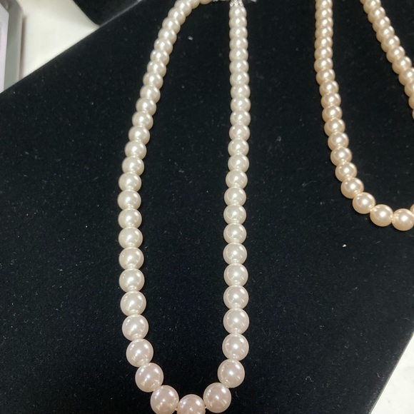 Faux Strand of Pearls with crystal detailed clasp. White OR Cream. - Picture 3 of 5